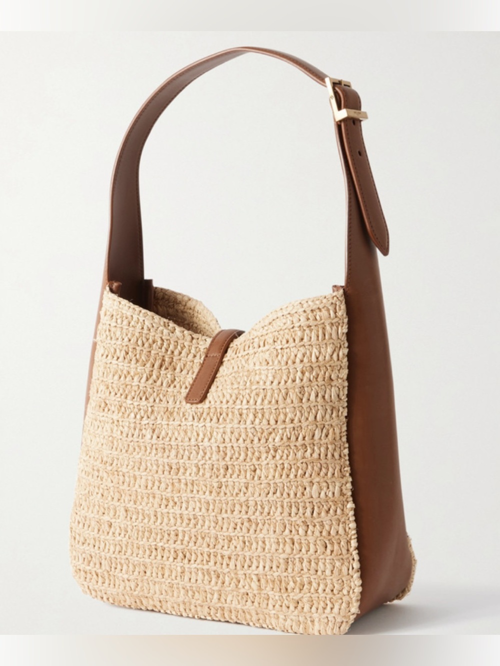 SAINT LAURENT Le 5 A 7 small leather and raffia hobo shoulder bag - Picture 9 of 9